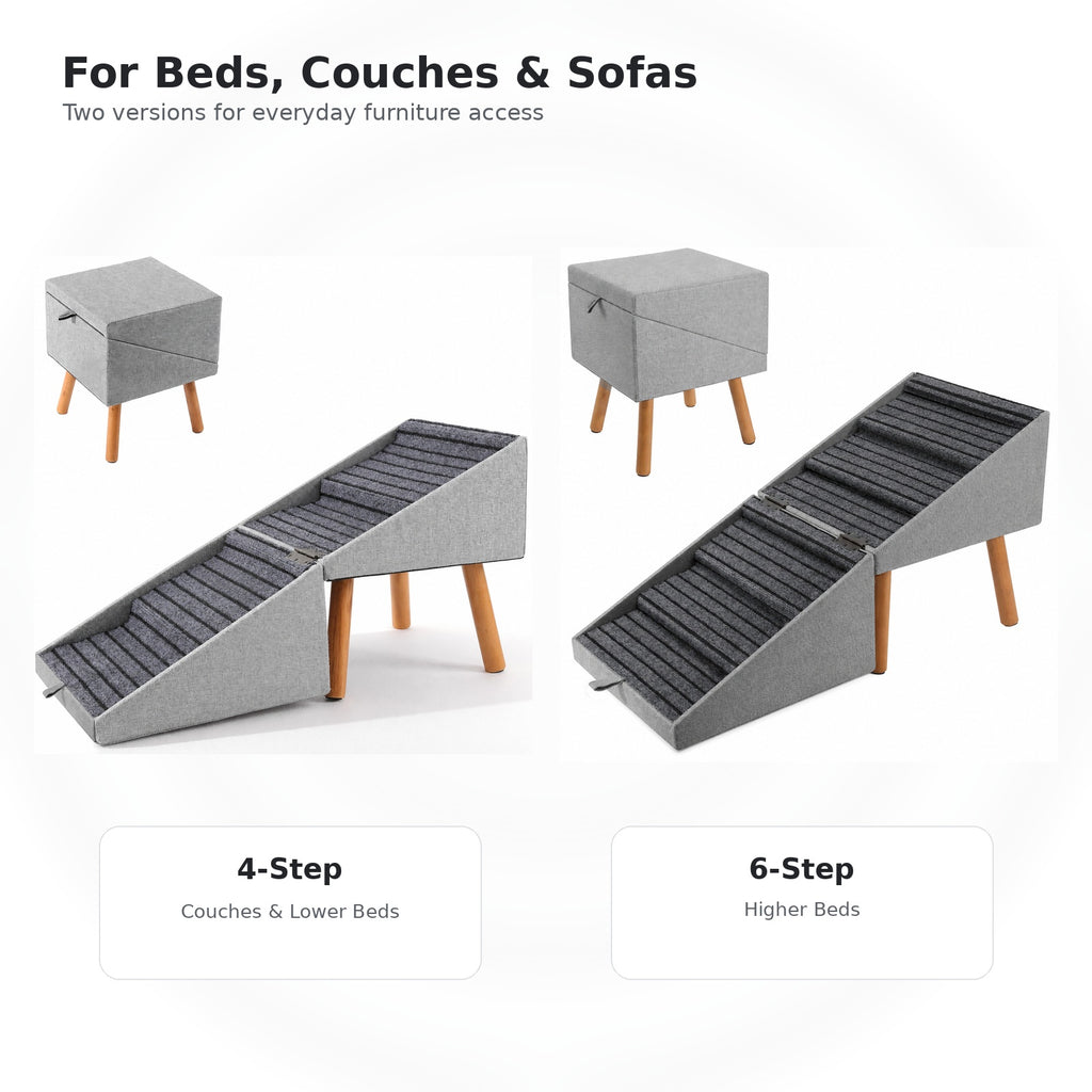 2-in-1 Convertible Dog Stairs & Ottoman | Non-Slip Pet Steps for Bed and Couch | 4-Tier & 6-Tier