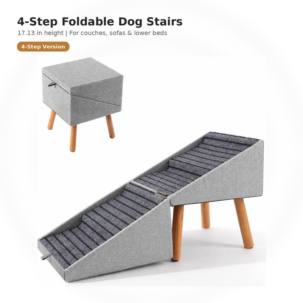 2-in-1 Convertible Dog Stairs & Ottoman | Non-Slip Pet Steps for Bed and Couch | 4-Tier & 6-Tier