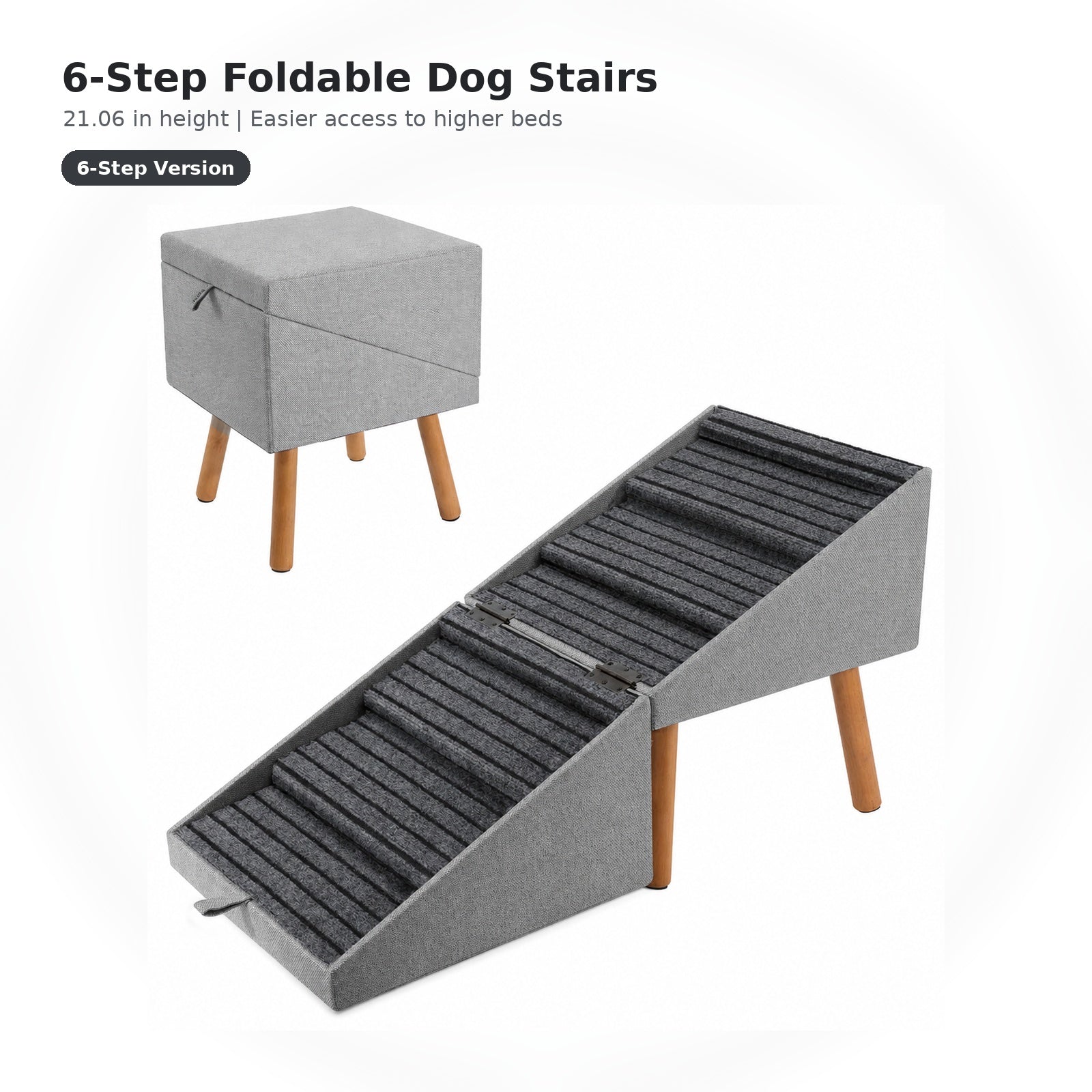 2-in-1 Convertible Dog Stairs & Ottoman | Non-Slip Pet Steps for Bed and Couch | 4-Tier & 6-Tier