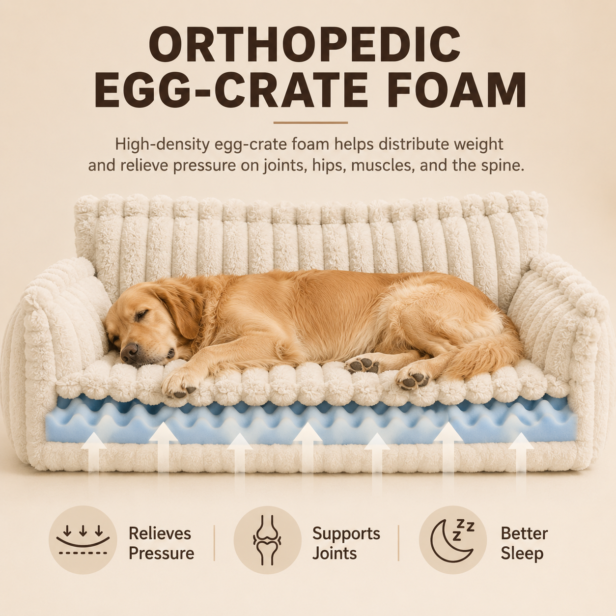 Orthopedic Plush Dog Sofa Bed | Washable Cozy Pet Couch with Head & Neck Support