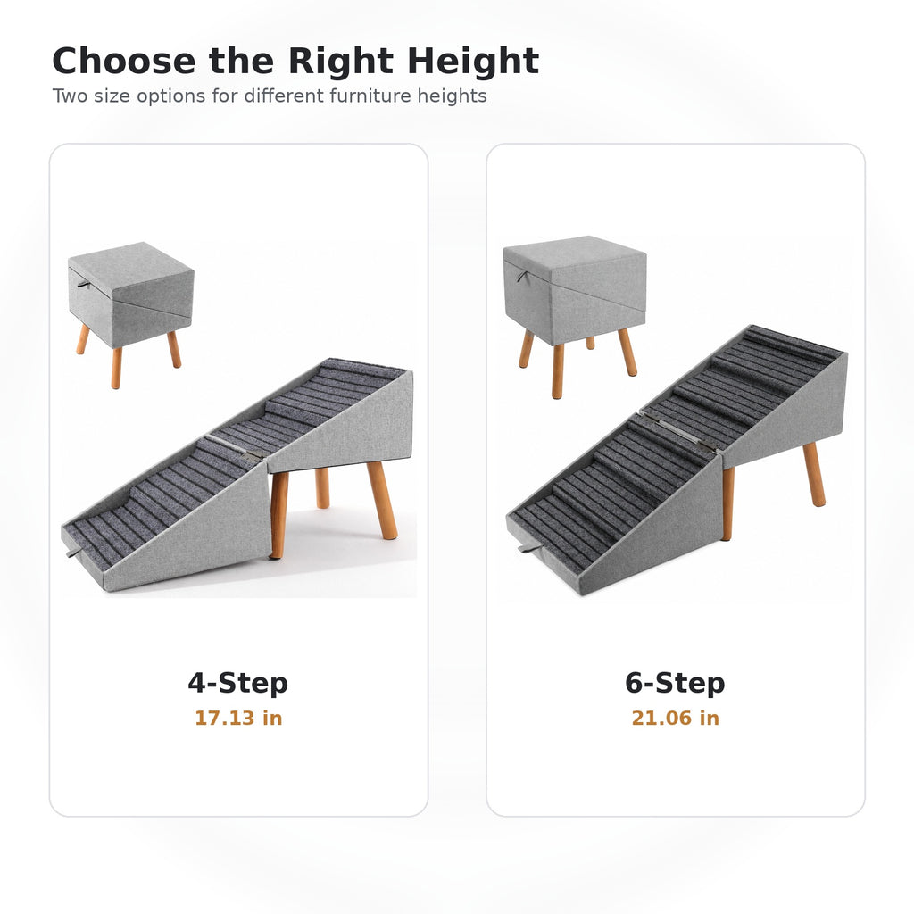 2-in-1 Convertible Dog Stairs & Ottoman | Non-Slip Pet Steps for Bed and Couch | 4-Tier & 6-Tier