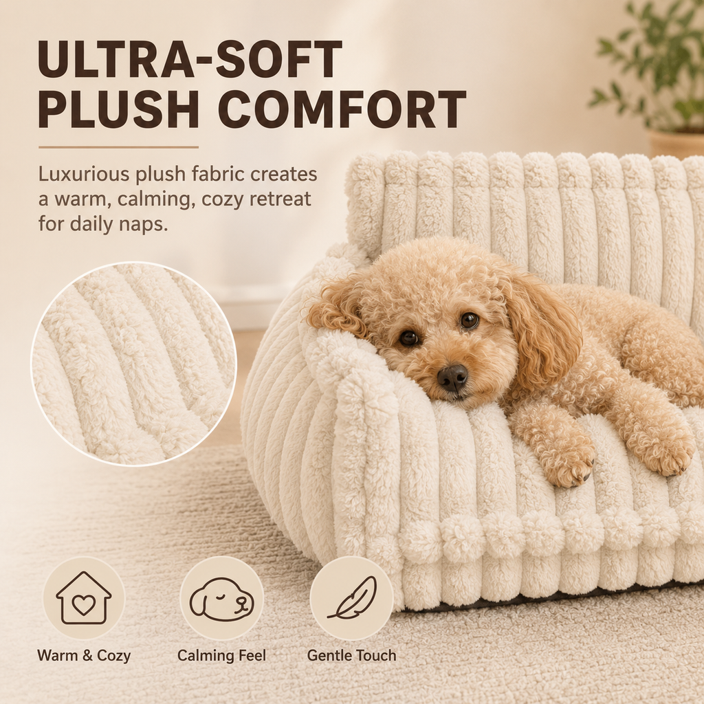 Orthopedic Plush Dog Sofa Bed | Washable Cozy Pet Couch with Head & Neck Support