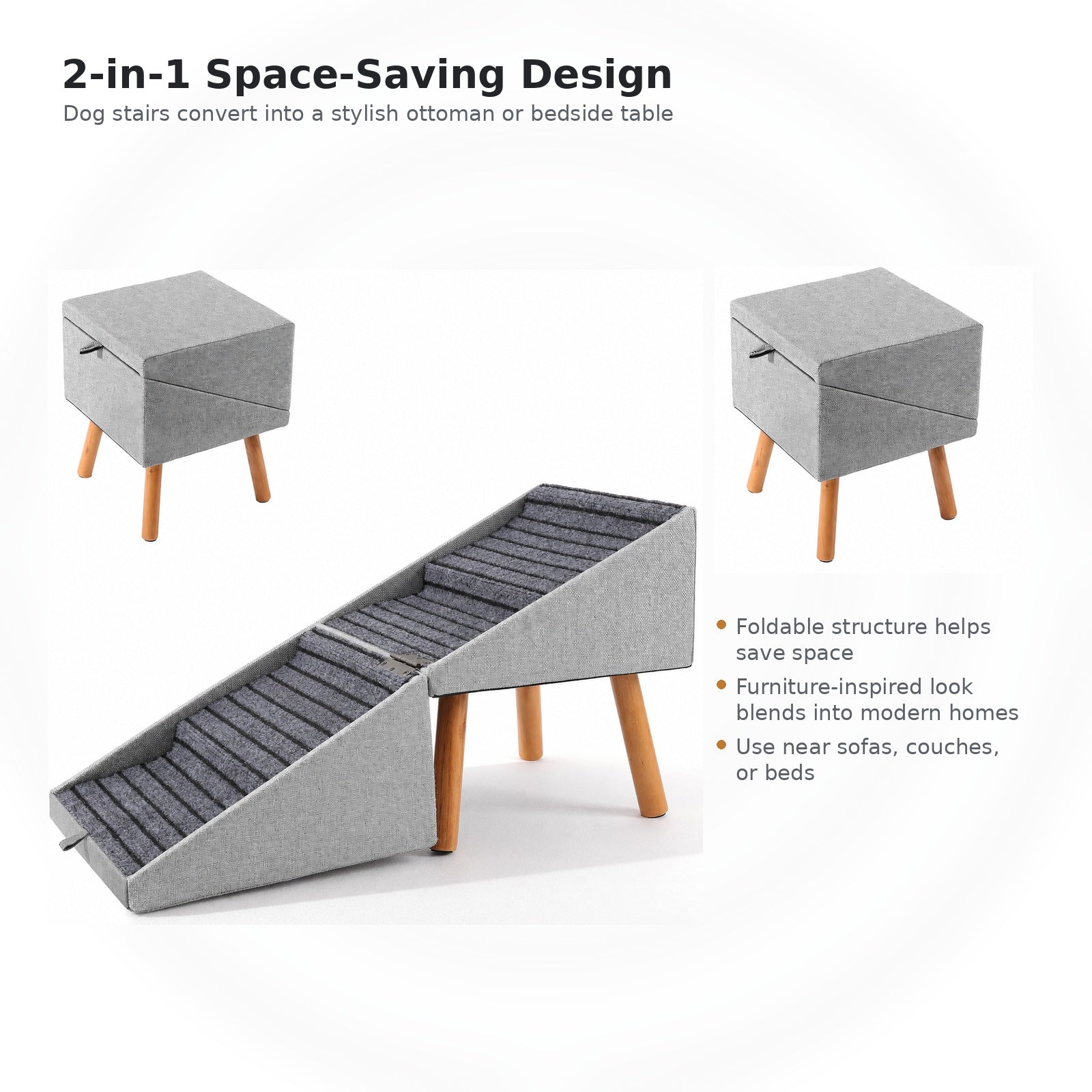 2-in-1 Convertible Dog Stairs & Ottoman | Non-Slip Pet Steps for Bed and Couch | 4-Tier & 6-Tier