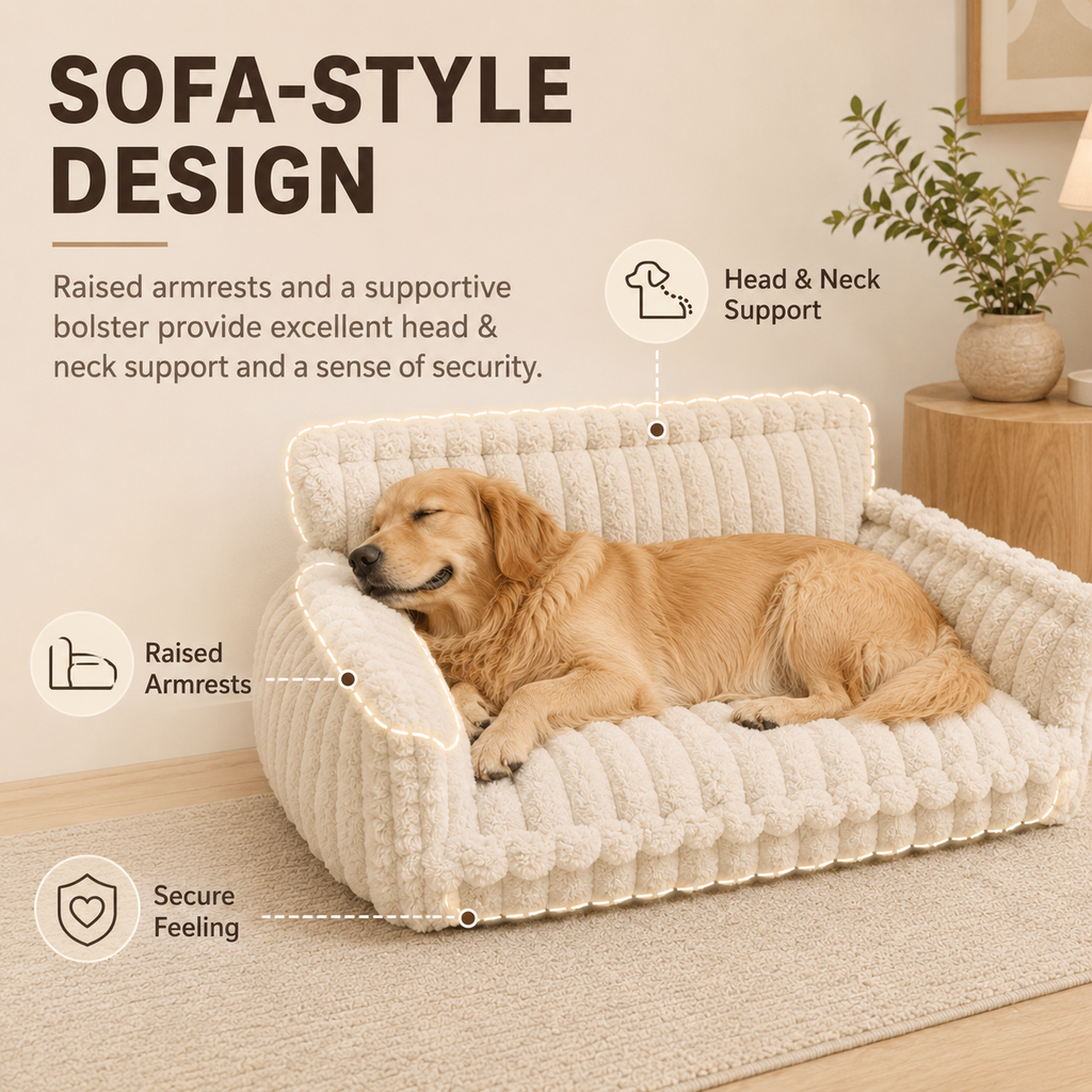 Orthopedic Plush Dog Sofa Bed | Washable Cozy Pet Couch with Head & Neck Support