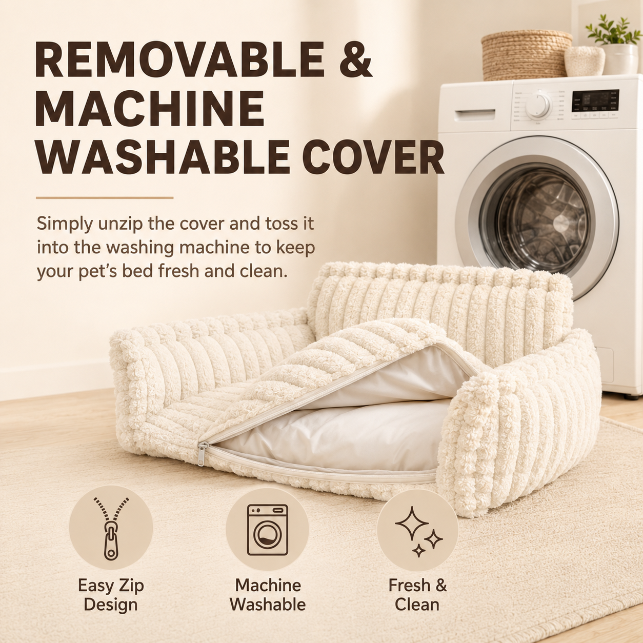 Orthopedic Plush Dog Sofa Bed | Washable Cozy Pet Couch with Head & Neck Support