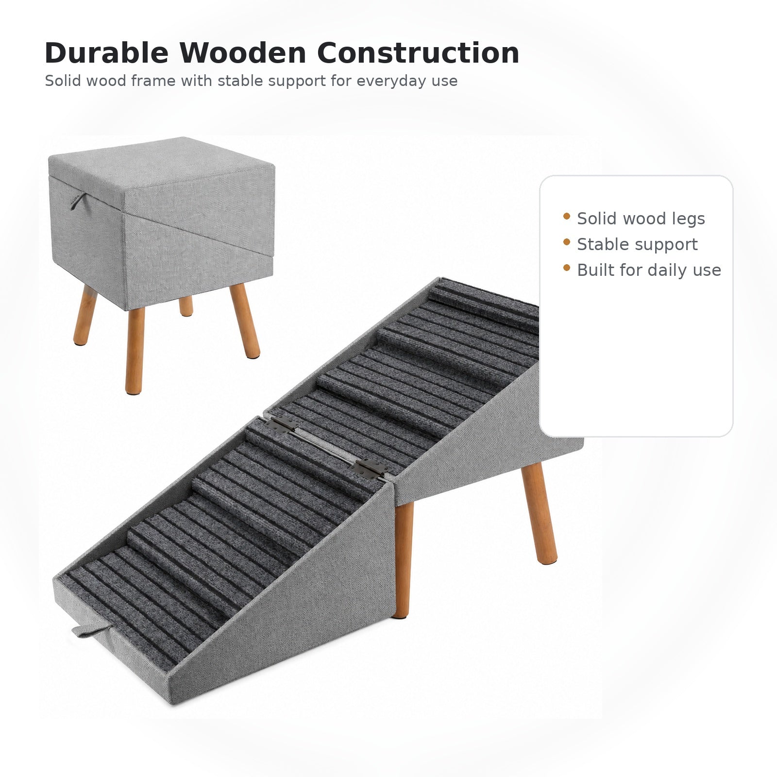 2-in-1 Convertible Dog Stairs & Ottoman | Non-Slip Pet Steps for Bed and Couch | 4-Tier & 6-Tier
