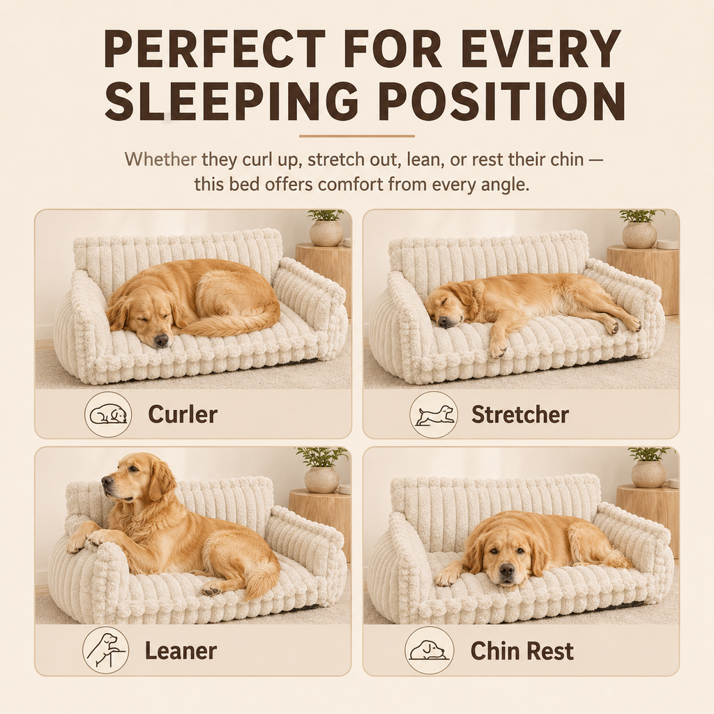 Orthopedic Plush Dog Sofa Bed | Washable Cozy Pet Couch with Head & Neck Support