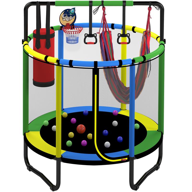 55" Kids Trampoline with Safety Net & 7-in-1 Activity Play Set