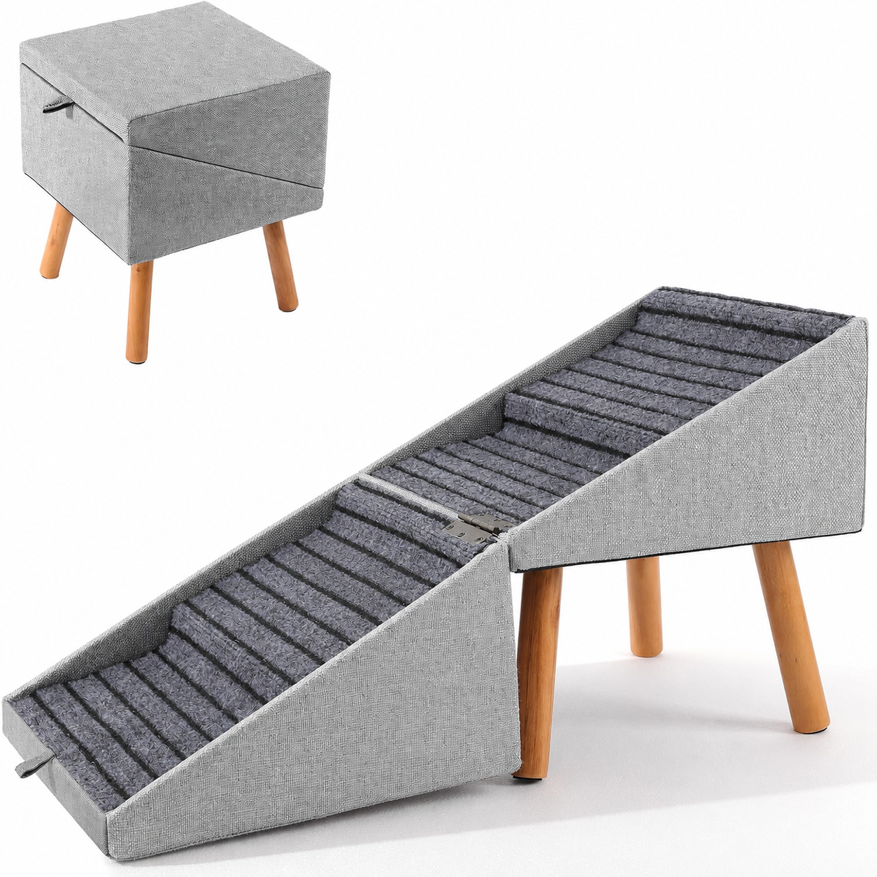 2-in-1 Convertible Dog Stairs & Ottoman | Non-Slip Pet Steps for Bed and Couch | 4-Tier & 6-Tier