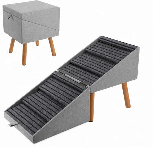 2-in-1 Convertible Dog Stairs & Ottoman | Non-Slip Pet Steps for Bed and Couch | 4-Tier & 6-Tier