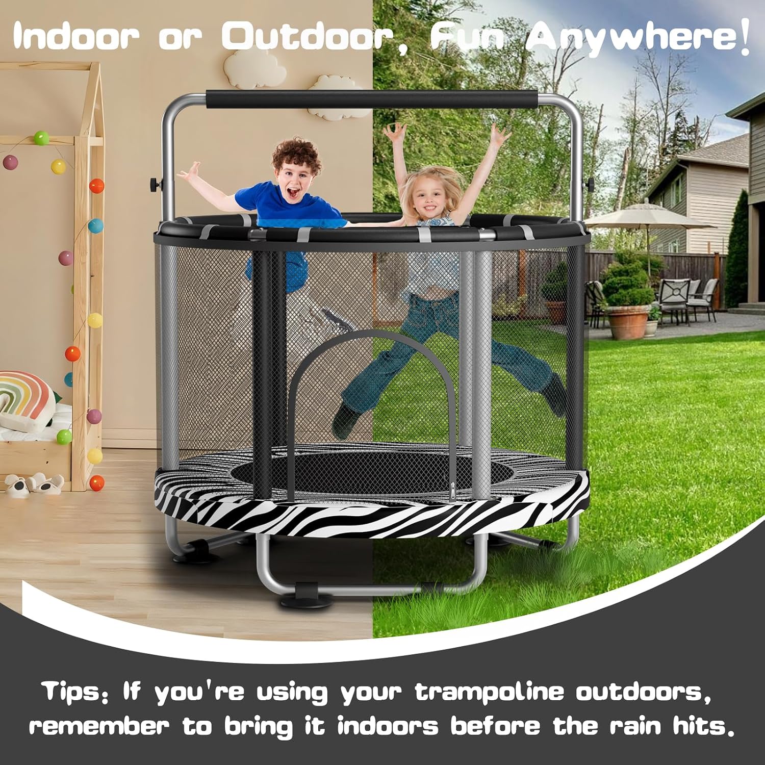 Kids Indoor Trampoline with Gymnastics Bar & Activity Play Set