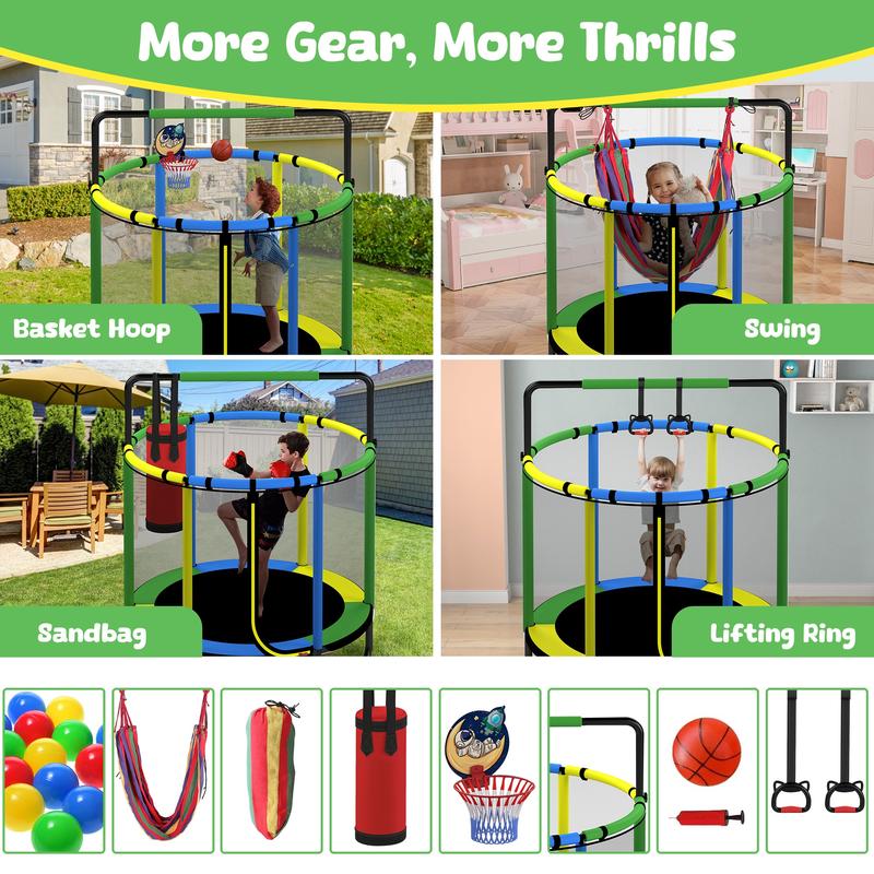 55" Kids Trampoline with Safety Net & 7-in-1 Activity Play Set