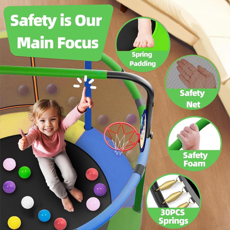 55" Kids Trampoline with Safety Net & 7-in-1 Activity Play Set
