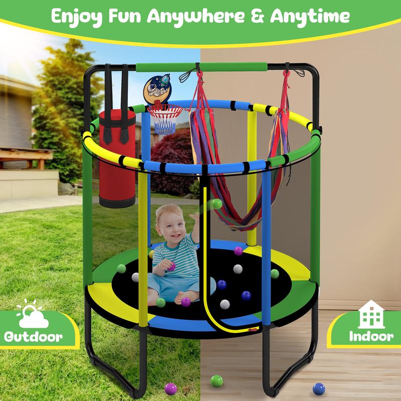 55" Kids Trampoline with Safety Net & 7-in-1 Activity Play Set