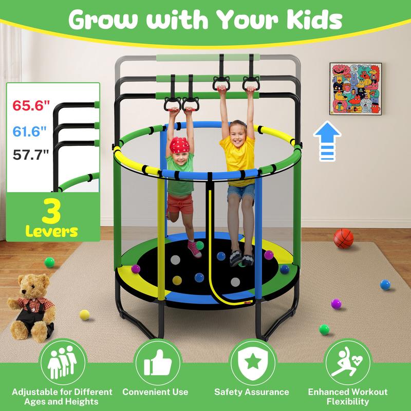 55" Kids Trampoline with Safety Net & 7-in-1 Activity Play Set