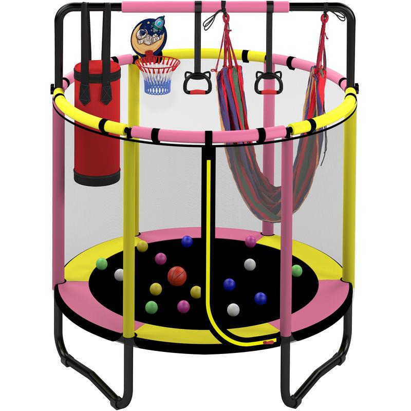 55" Kids Trampoline with Safety Net & 7-in-1 Activity Play Set