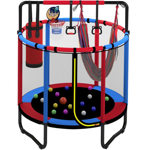 55" Kids Trampoline with Safety Net & 7-in-1 Activity Play Set